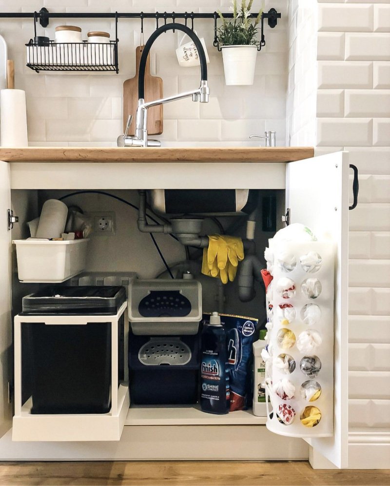 Пространство под мойкой на кухне идеи