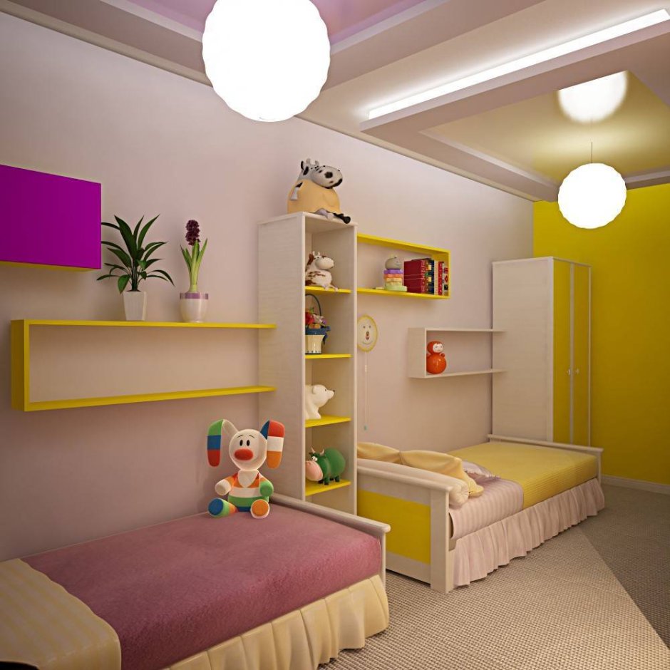 Зонирование комнаты для разнополых детей разного возраста