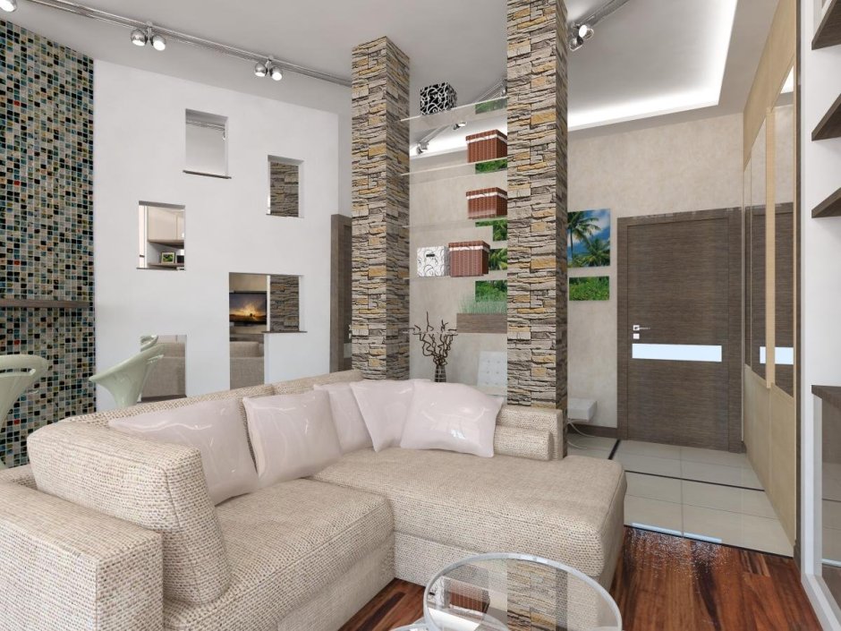 Прихожая гостиная в одной комнате