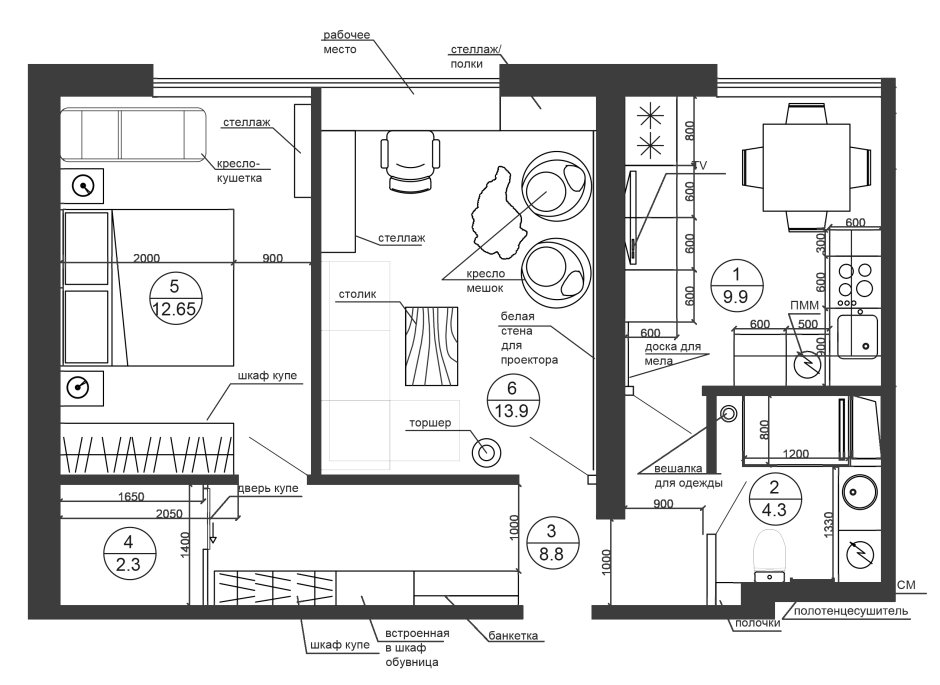 Двухкомнатная квартира 46 кв м планировка