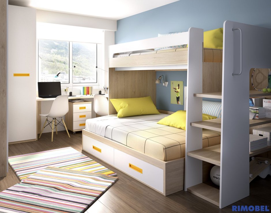 Комната для разнополых детей с двухъярусной кроватью