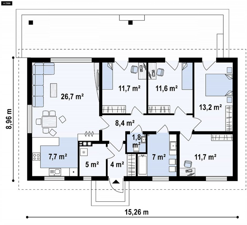 Z376 35 проект одноэтажного дома с 4 спальнями