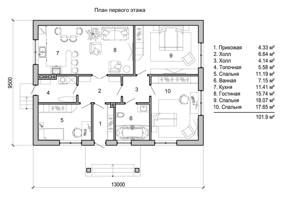 Проект одноэтажного дома схема