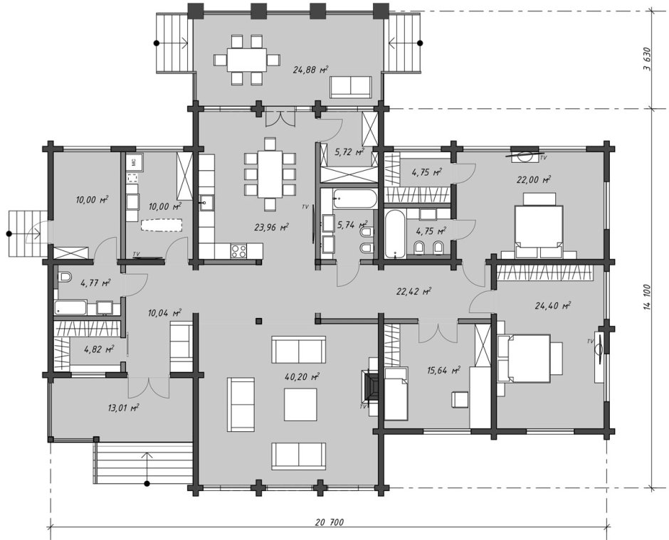 Планировки больших одноэтажных домов