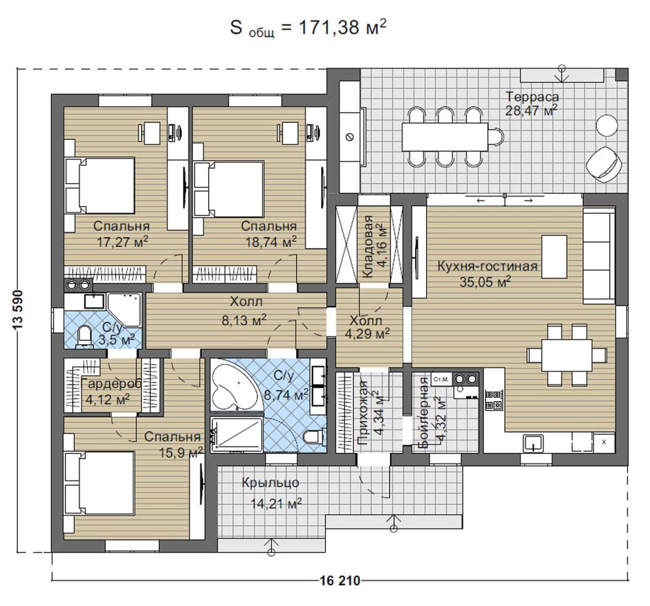 Планировки одноэтажных домов 170 кв м