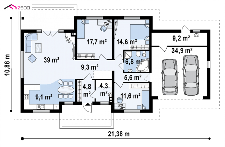 Проект дома 150 кв м одноэтажный с гаражом на 2 машины