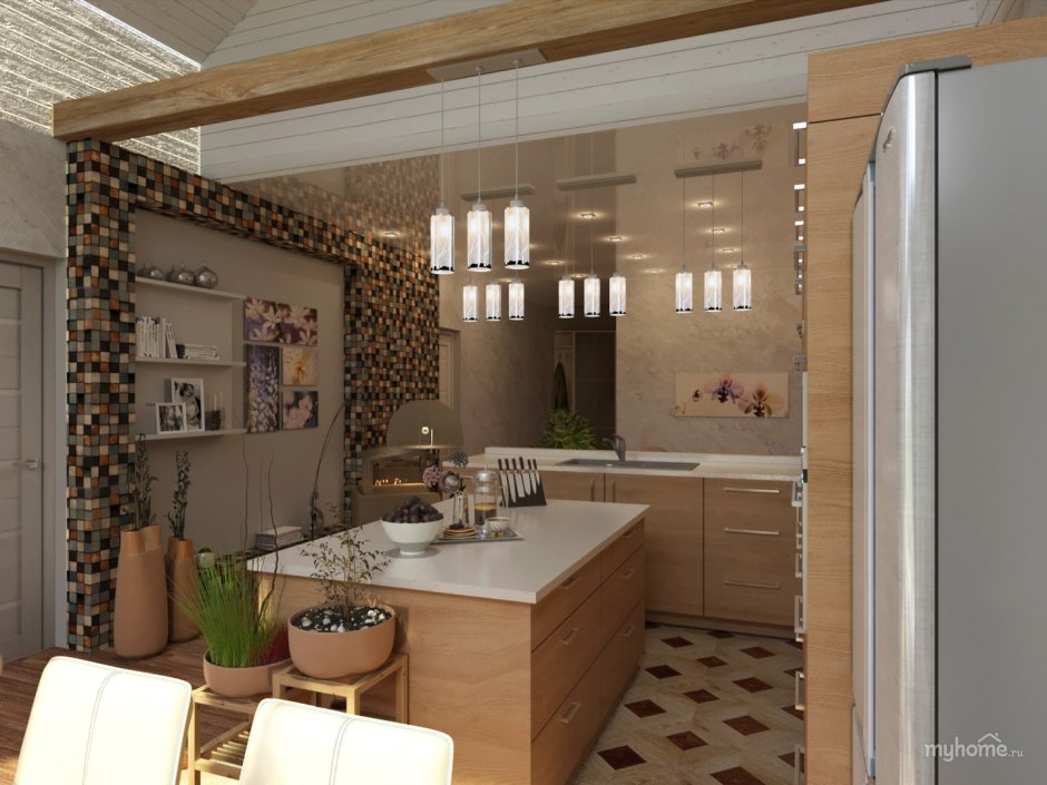 Кухня студия со вторым светом