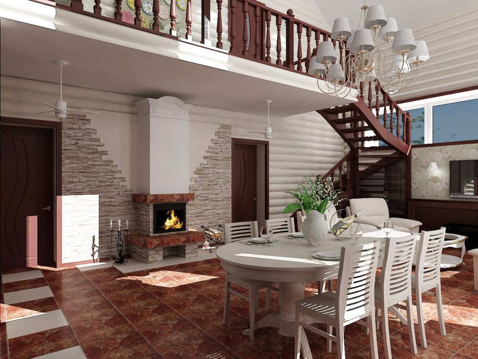 Деревянный потолок на кухне