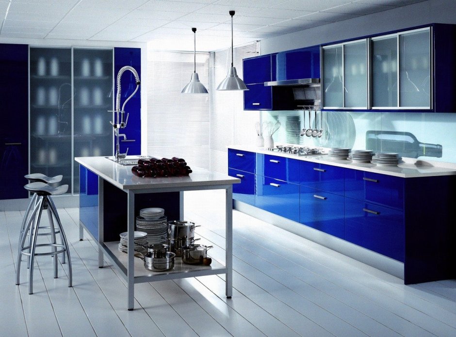 Кухня икеа Акстад синяя в интерьере