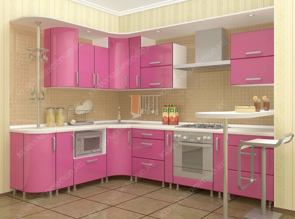 Декор кухни в розовых тонах
