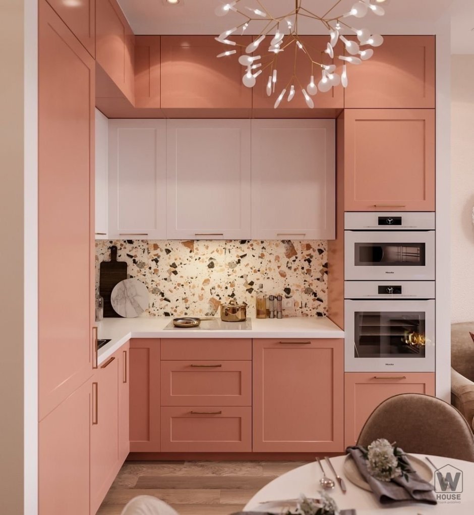 Розовая кухня дизайн на даче