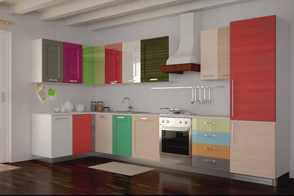Разноцветные кухонные гарнитуры