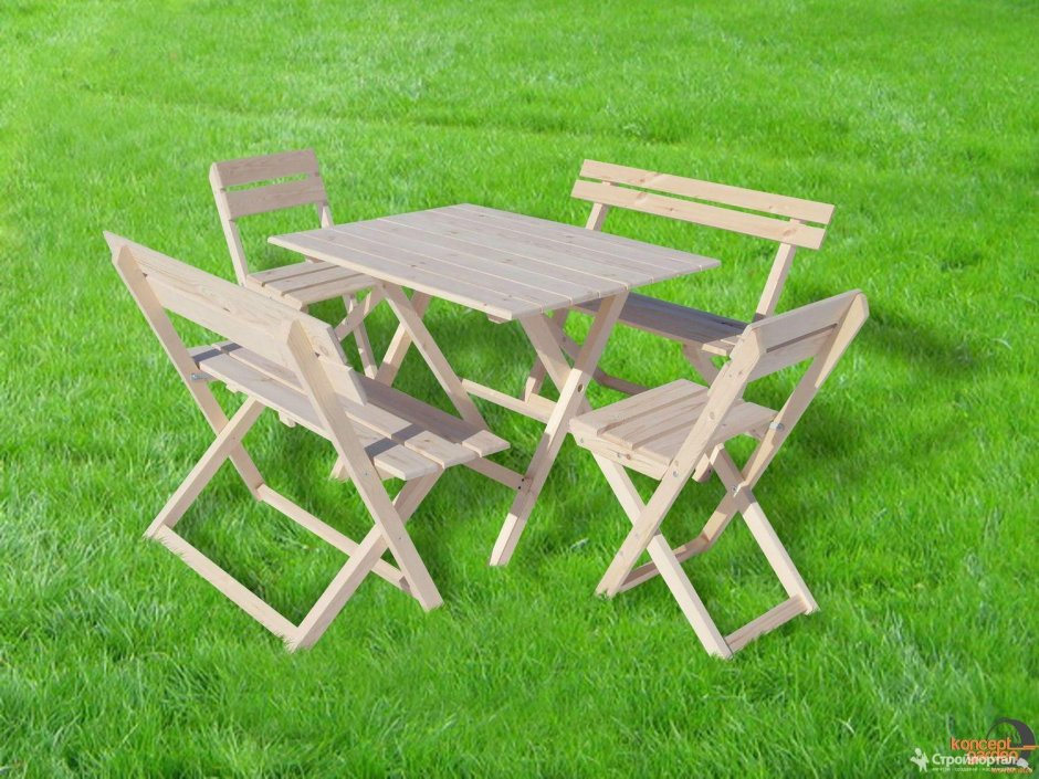 Комплект садовой мебели(стол складной + 2 стула), дерево дуб