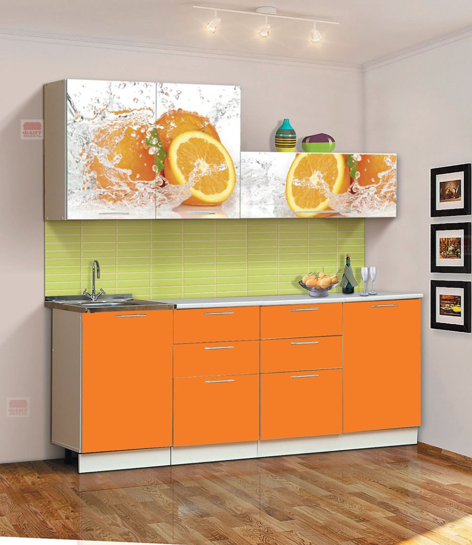 Кухонный гарнитур Фант-мебель "Диана 8" 1.8 м (апельсин, МДФ, белый)