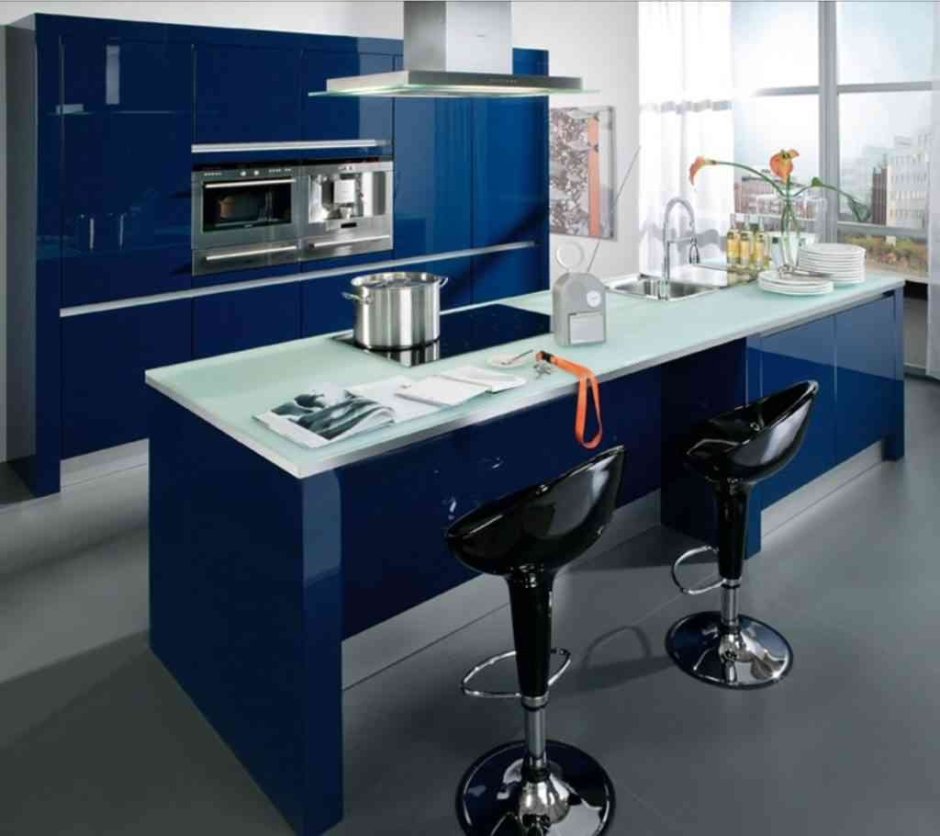 Кухня в темно синем цвете