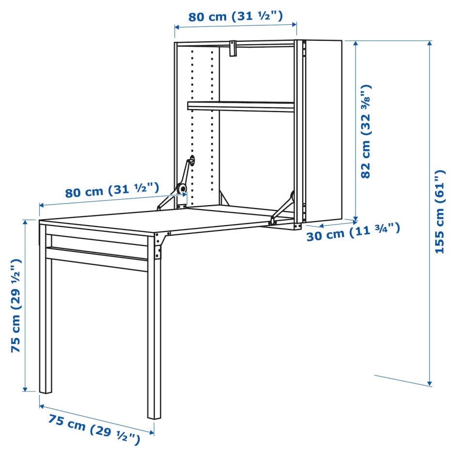 Ивар модуль д/хранения/складной стол, сосна, 80x30-104x155 см