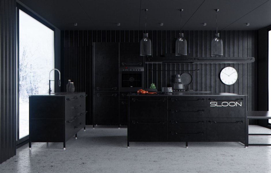 Черная стена на кухне
