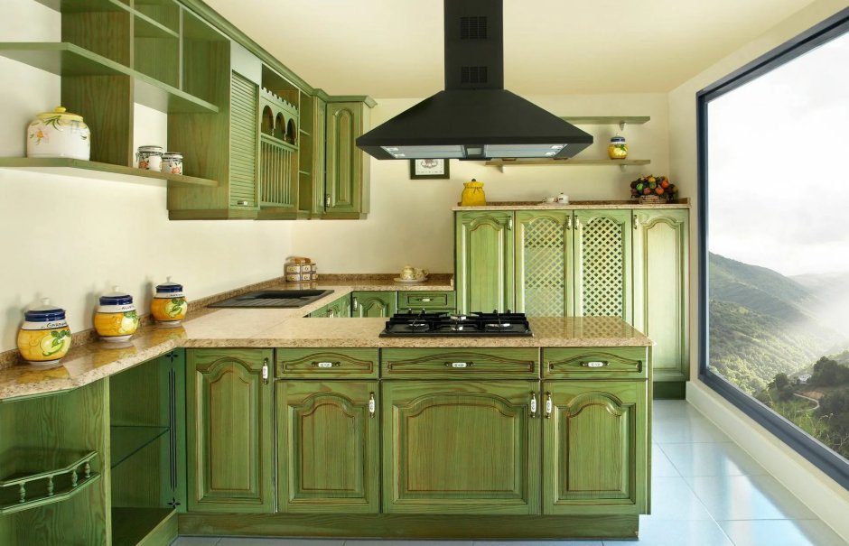 Фасады кухни оливкового цвета