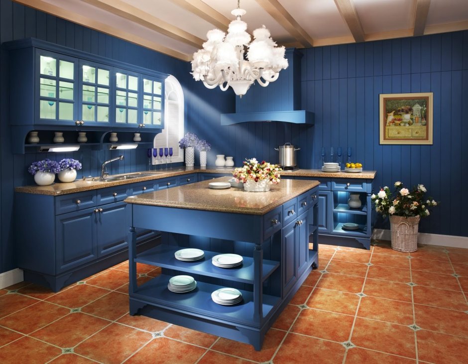 Кухня Антея синяя Леруа