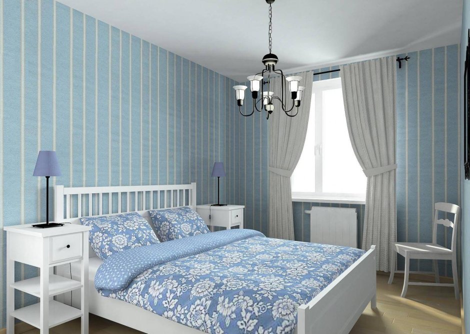 Белая комната с синими полосками
