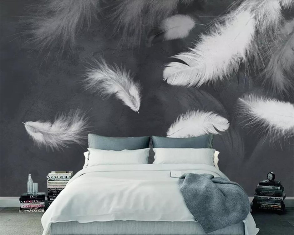 Фреска перья в спальню