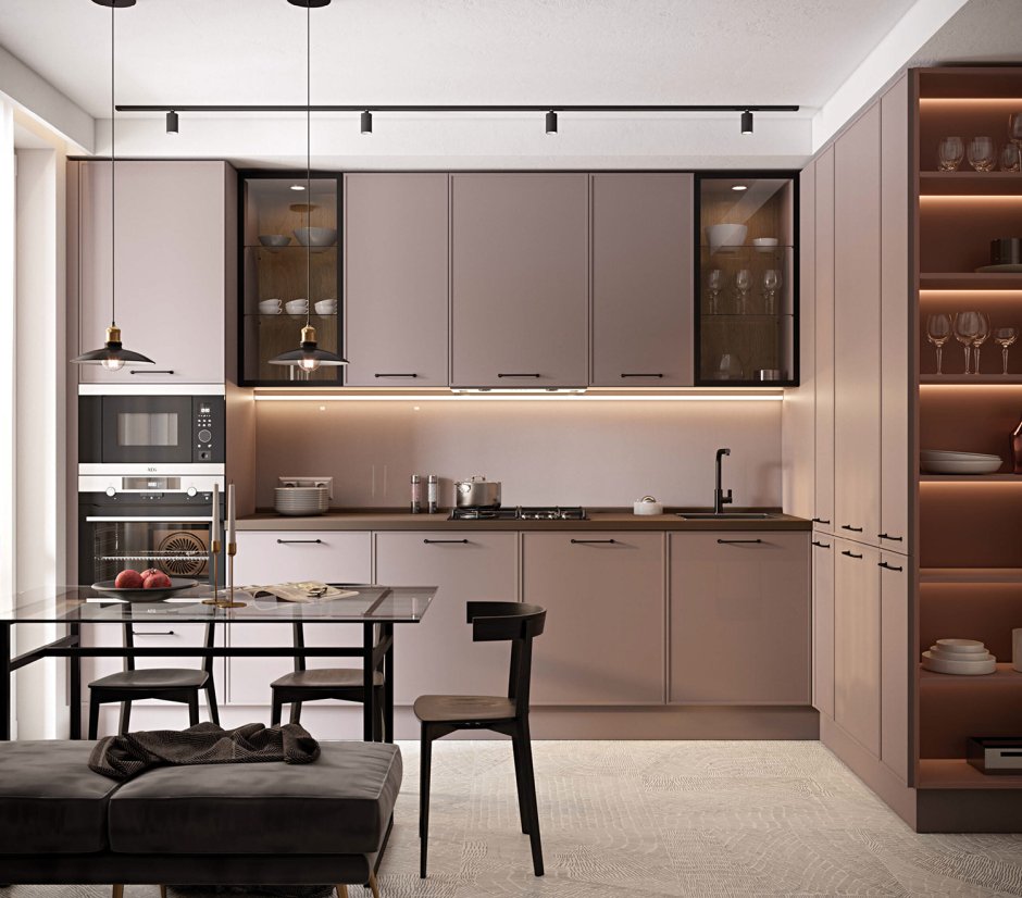 Кухни со стеклянными шкафами наверху