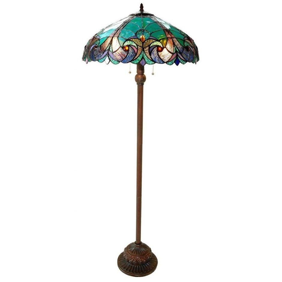 Tiffany Style Floral motif Table and Floor Lamp Set 16" Shade