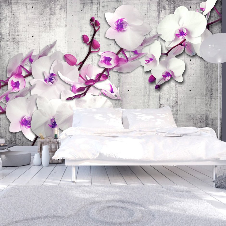 Интерьер спальни с орхидеями
