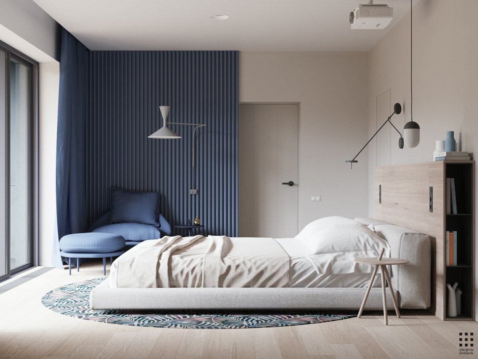 Спальня в стиле Минимализм с синим