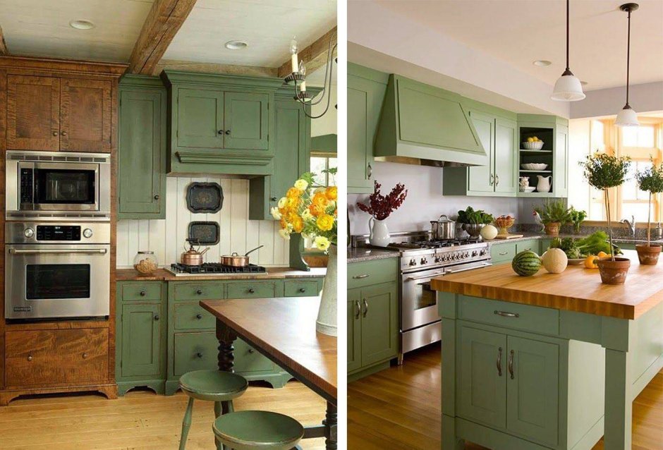 Оливковый цвет стен на кухне