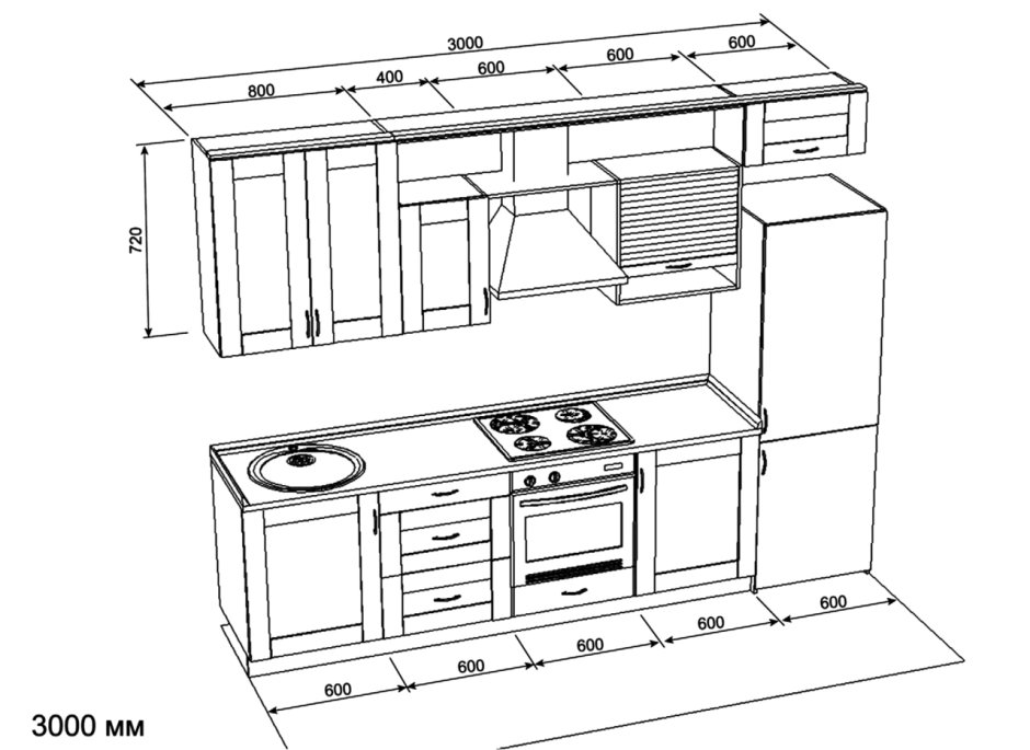 Проект кухонного гарнитура углового с размерами 3.28
