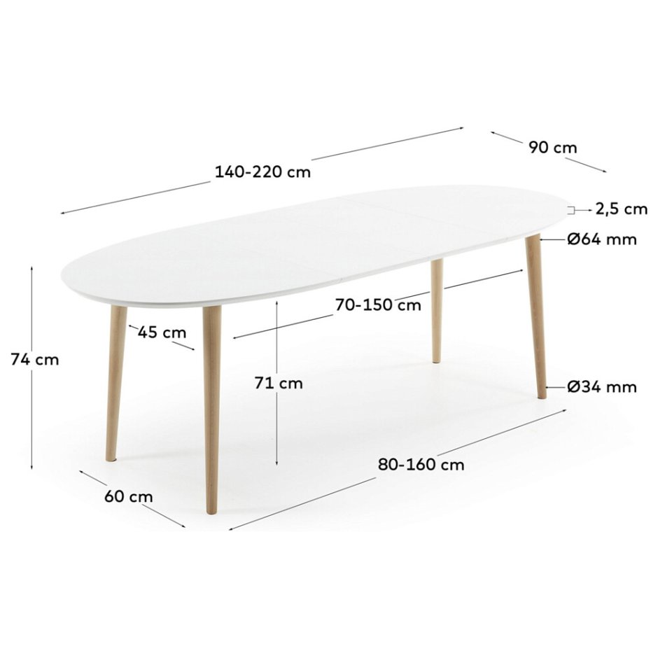 Обеденный стол раздвижной белый овальный 120-200 см Oakland от la forma