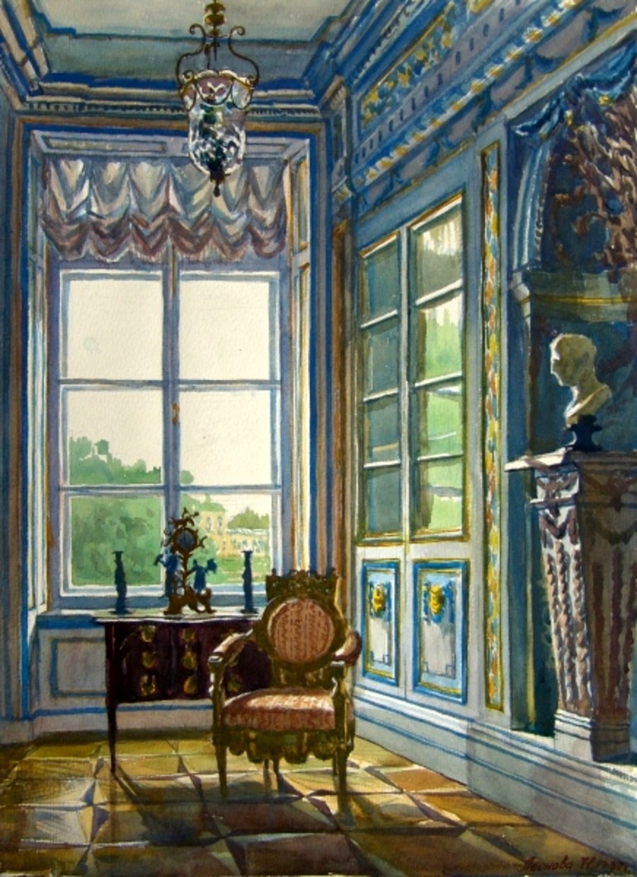 Станислав Жуковский интерьер библиотеки помещичьего