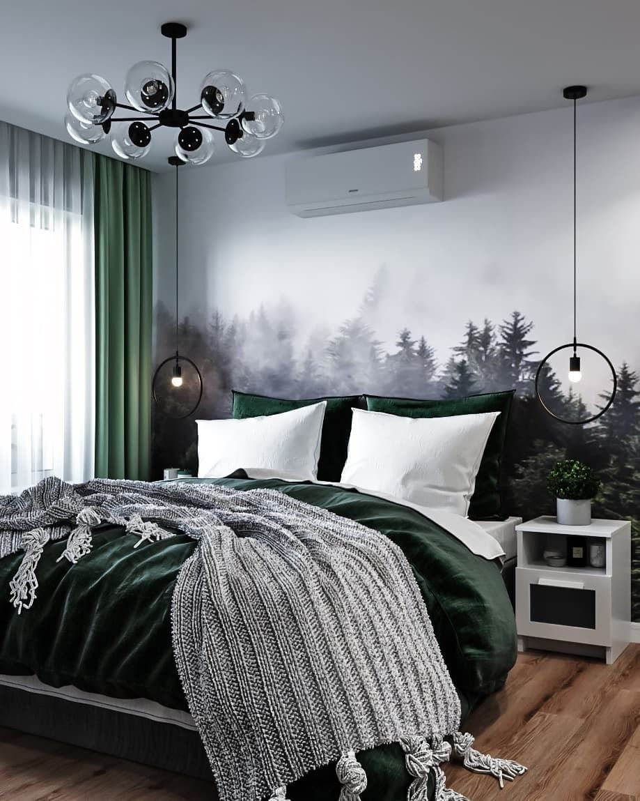 Уютная спальня в зеленых тонах