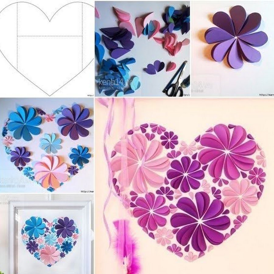Цветы из бумажных сердечек