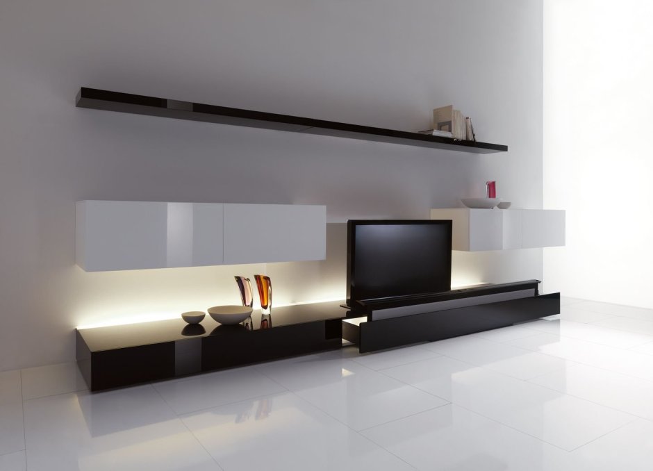 Полки под телевизор в гостиной в современном стиле