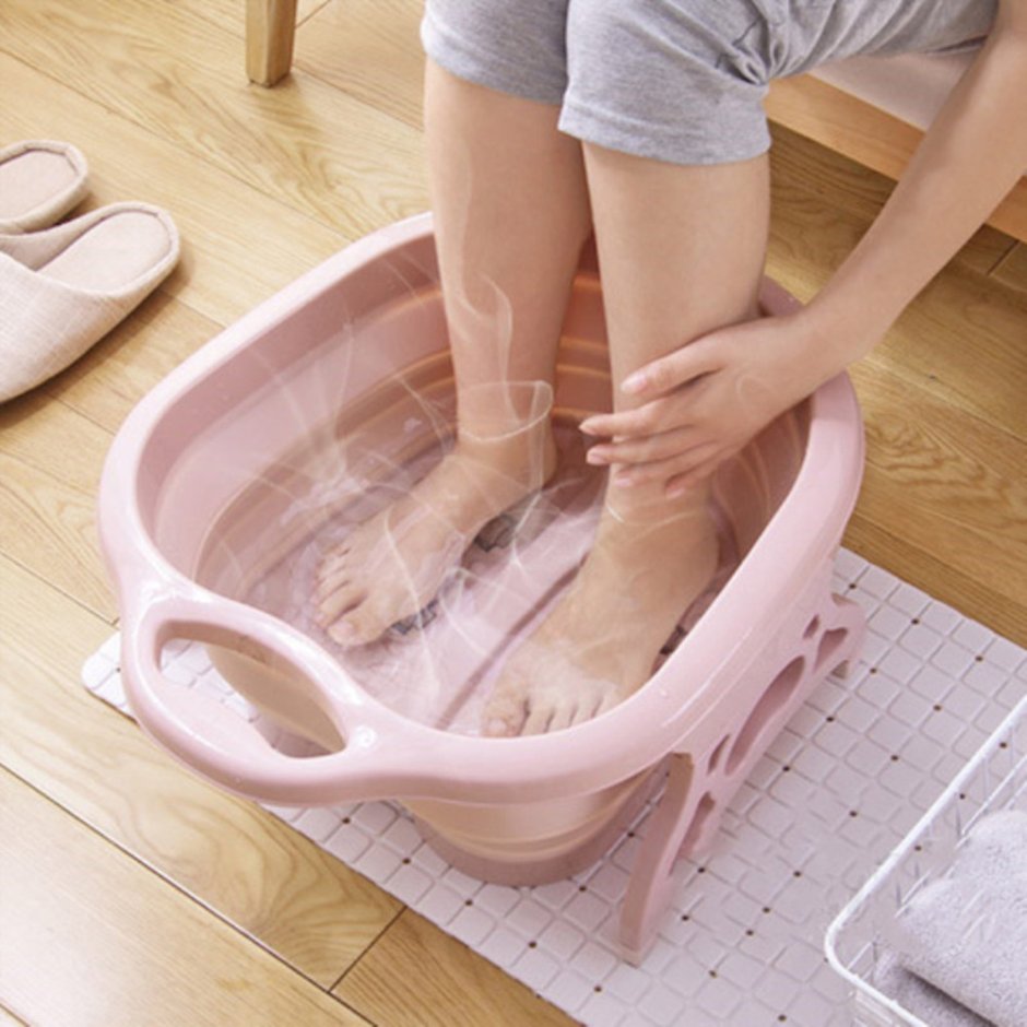Складная силиконовая ванна для ног Foldable foot Bucket бело-голубая