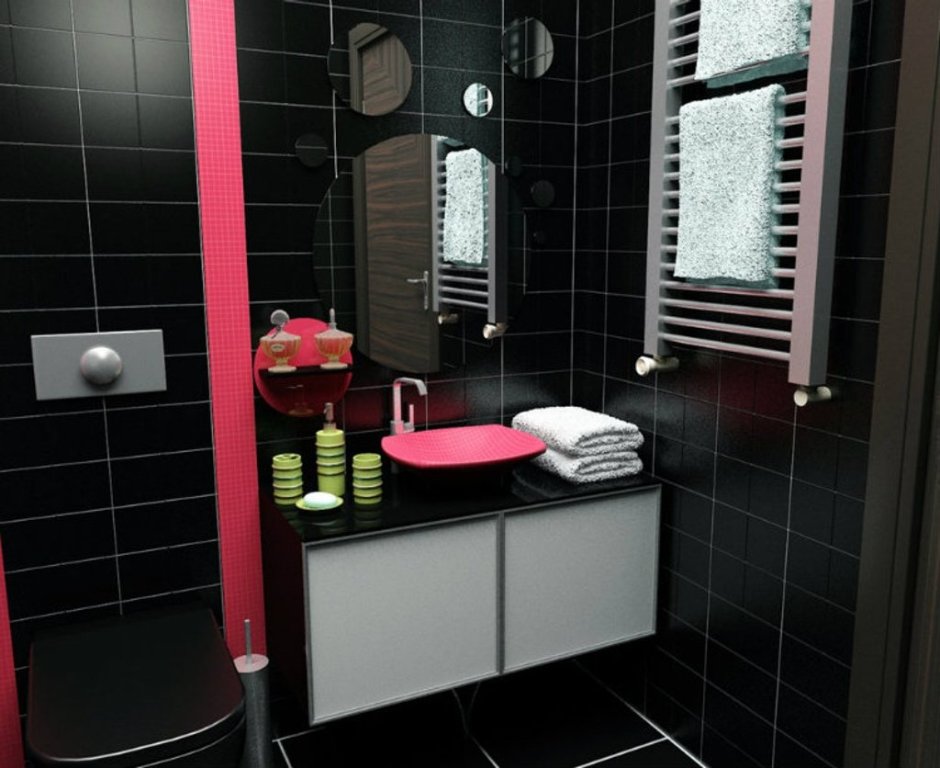 Красно черная ванная комната