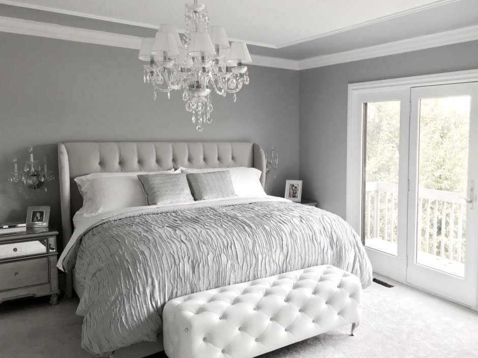 Серо белая спальня дизайн