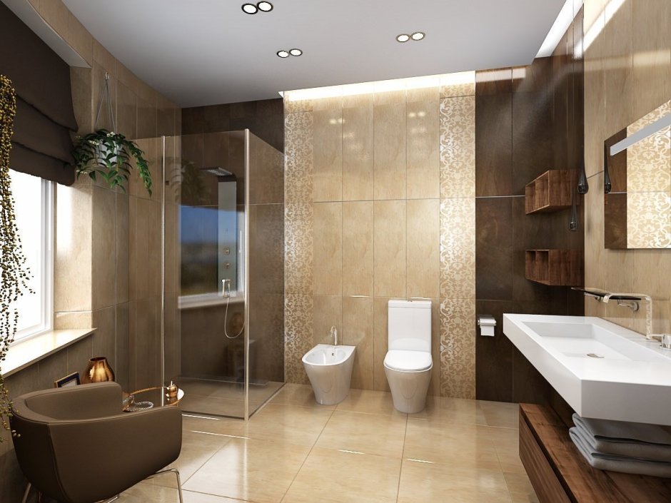 Современный дизайн ванной комнаты с туалетом