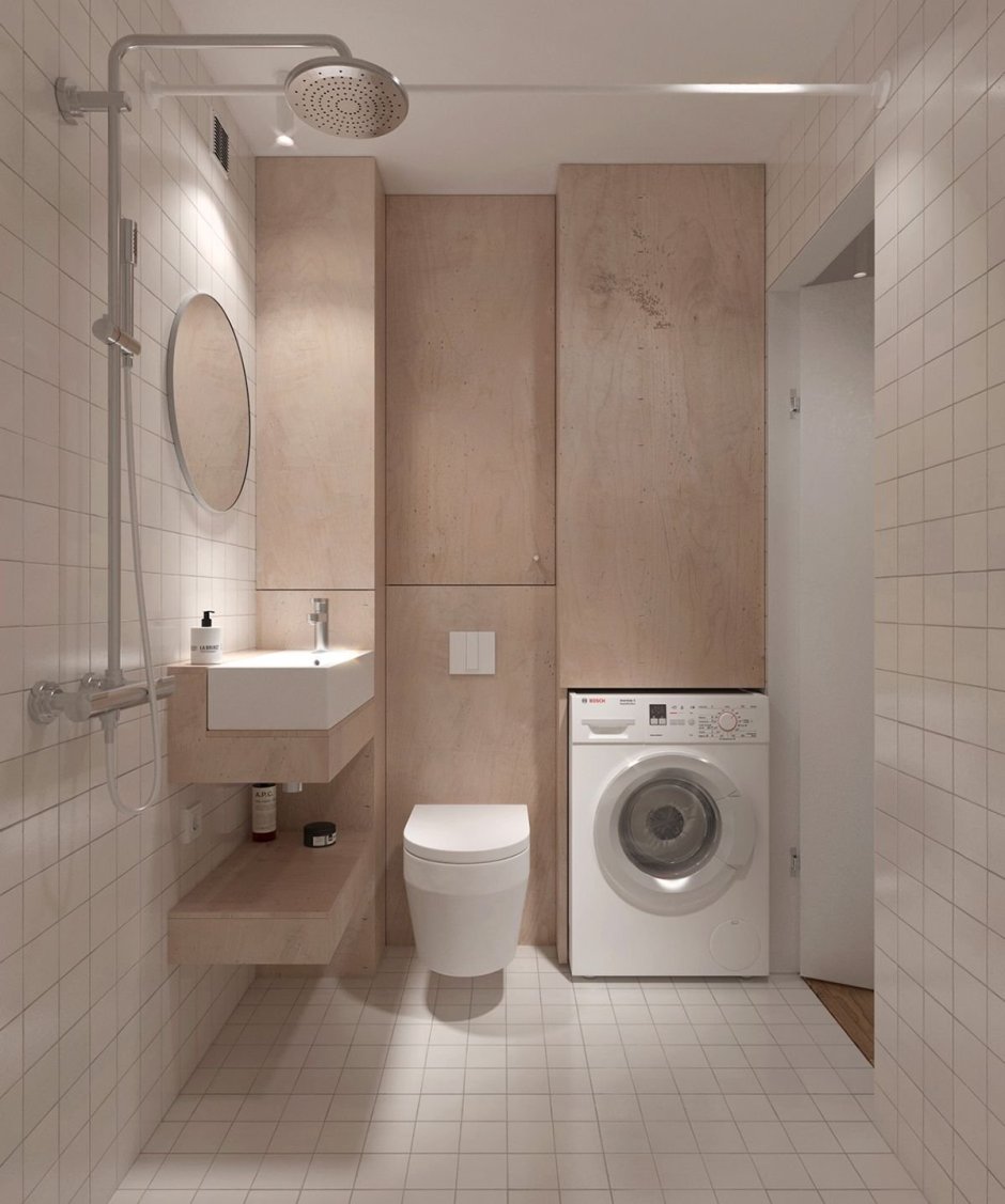 Дизайн ванной комнаты с туалетом и стиральной