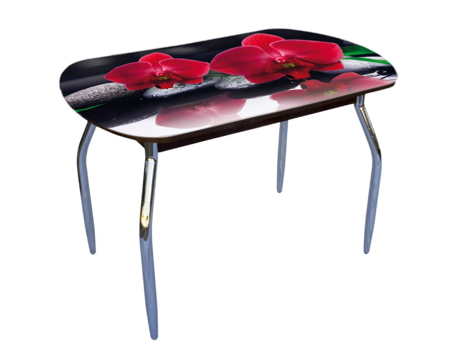 Стеклянный стол ножки паук с фотопринтом Орхидея Ника размер 110/70+80