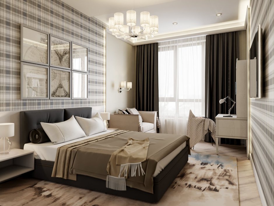 Дизайн спальни в квартире в кофейных тонах в классическом стиле