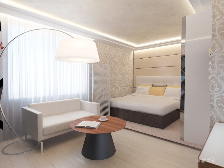 Кровать и диван в одной комнате дизайн
