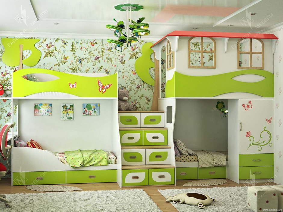 Детские комнаты для троих детей