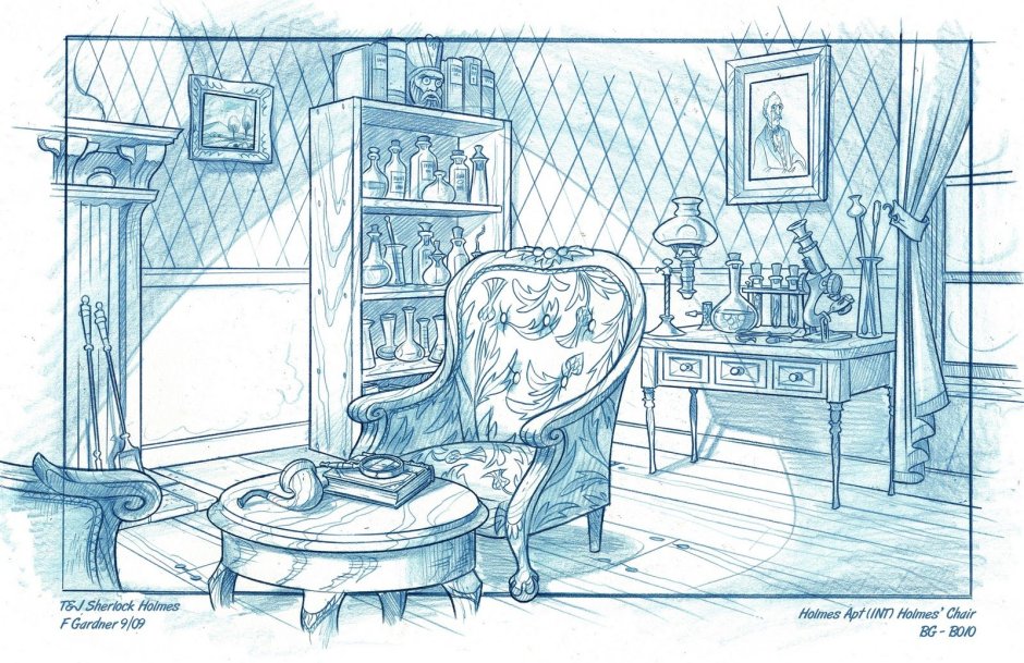 Комната Шерлока Холмса рисунок