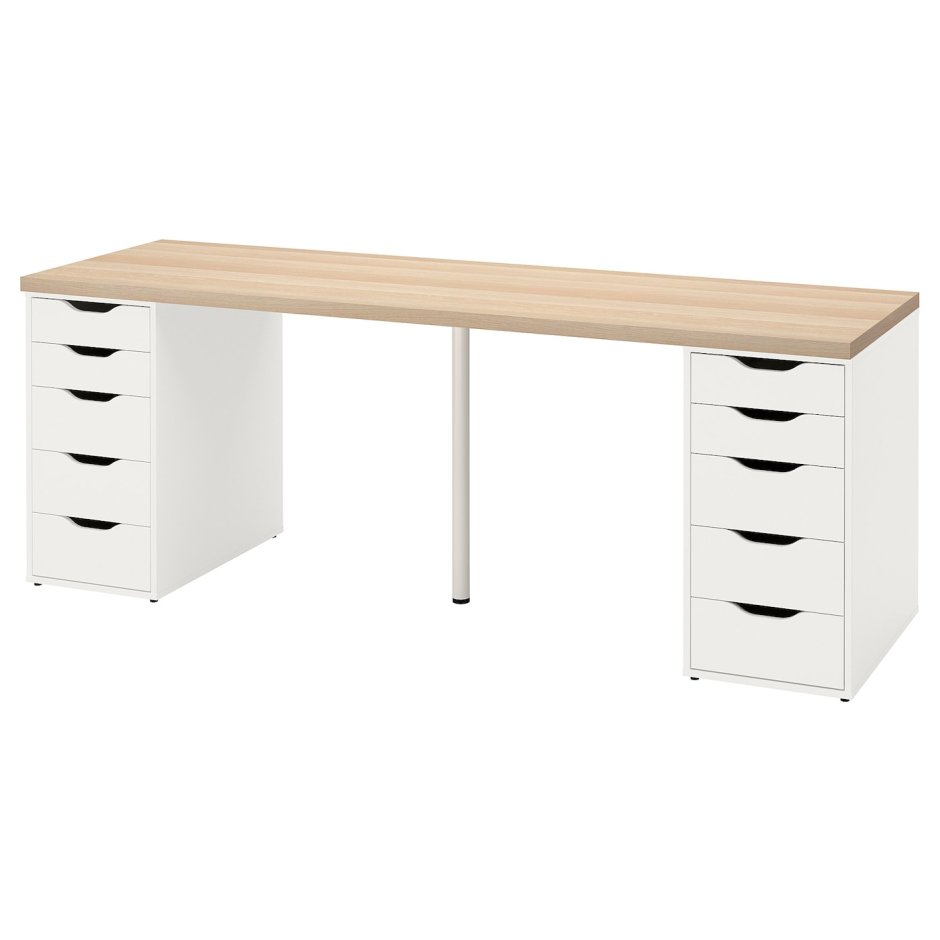 Лагкаптен / Алекс письменный стол, беленый дуб, белый, 200x60 см