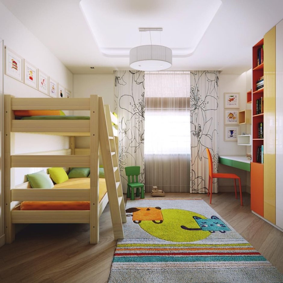 Узкие детские комнаты для двоих