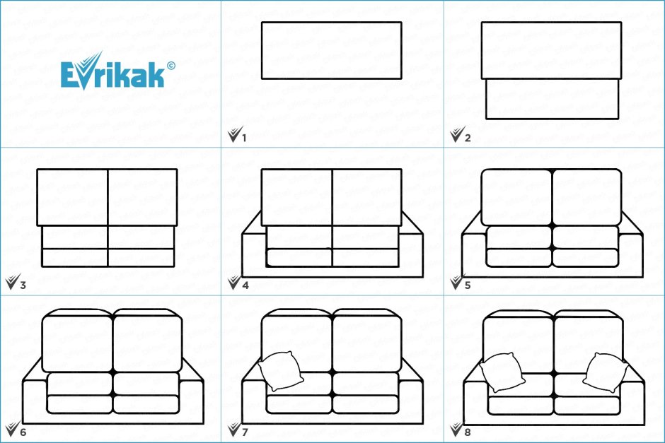 Как нарисовать диван пошагово