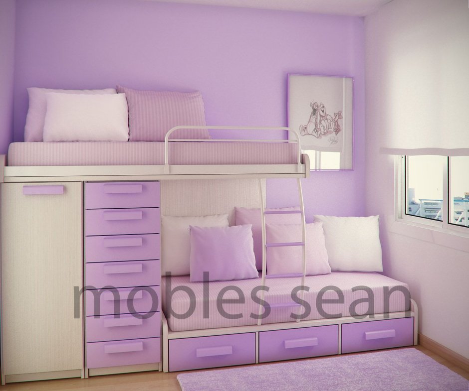 Кровать двухэтажная для девочек фиолетовая